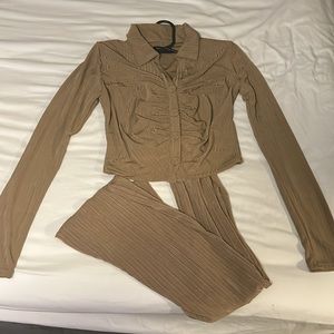 Naked Wardrobe two piece shimmer pant set
